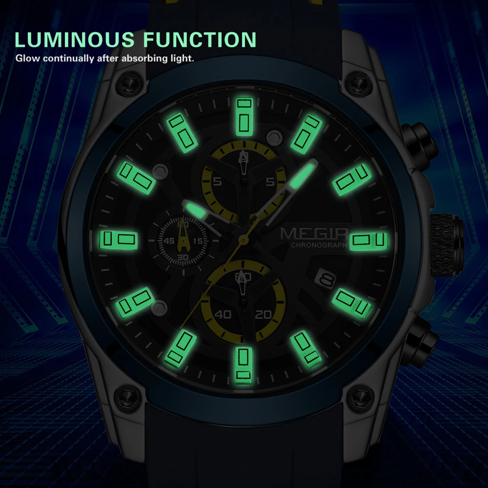 2020 MEGIR синие спортивные часы для мужчин лучший бренд класса люкс хронограф мужские часы военные кварцевые часы светящиеся Relogio Masculino от AliExpress WW