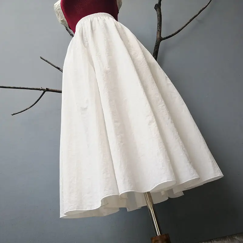

Elegant Pleated Women Skirt Midi Solid Color Ball Gown Fashion High Waist Skirts Casual Black Jupe Femme Vintage Skirt