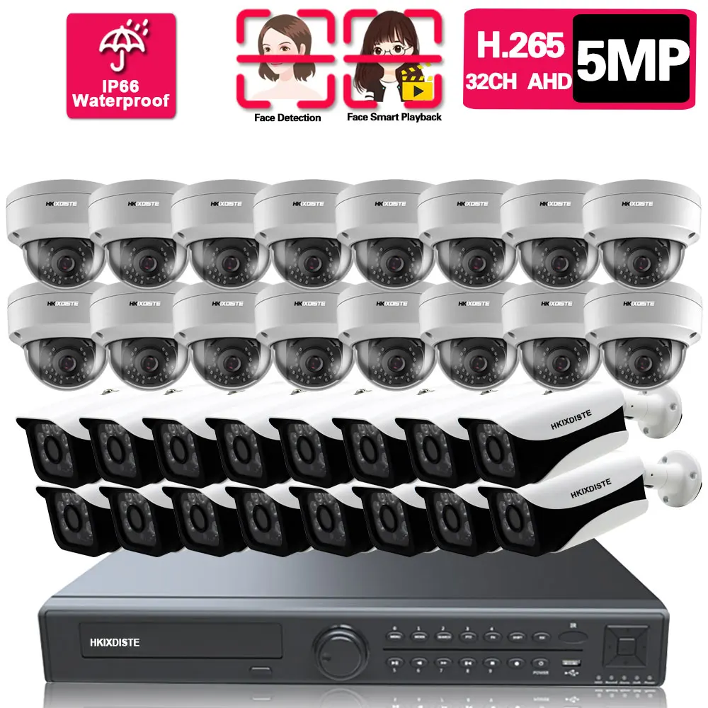 

32CH Surveillance Camera 5MP AHD CCTV System 16CH DVR Kit Face Detection BNC Analog Security Camera System Set P2P XMEYE H.265