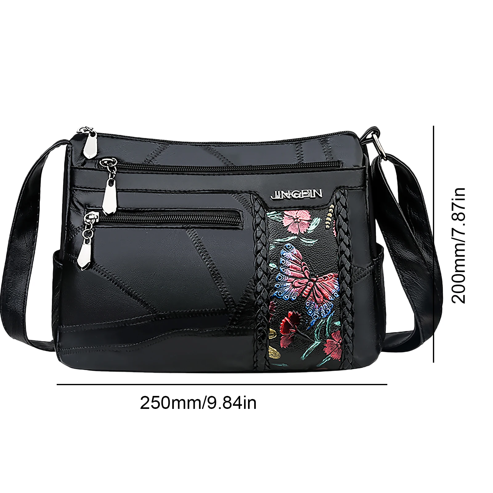 

Fashion Crossbody Bag for Women Butterfly Flower Messenger Shoulder Handbag PU Ladies Multiple Pockets Large Capacity Totes