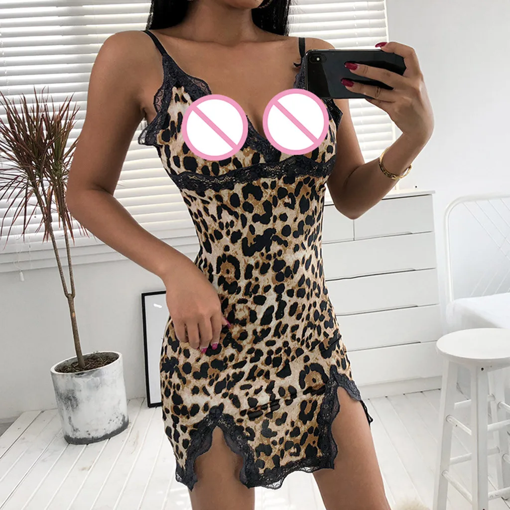 Модное кружевное сексуальное нижнее белье Горячая Babydoll платье эротические костюмы слинг v-образный вырез леопардовое сексуальное женское белье сексуальный ночной клуб Style2019