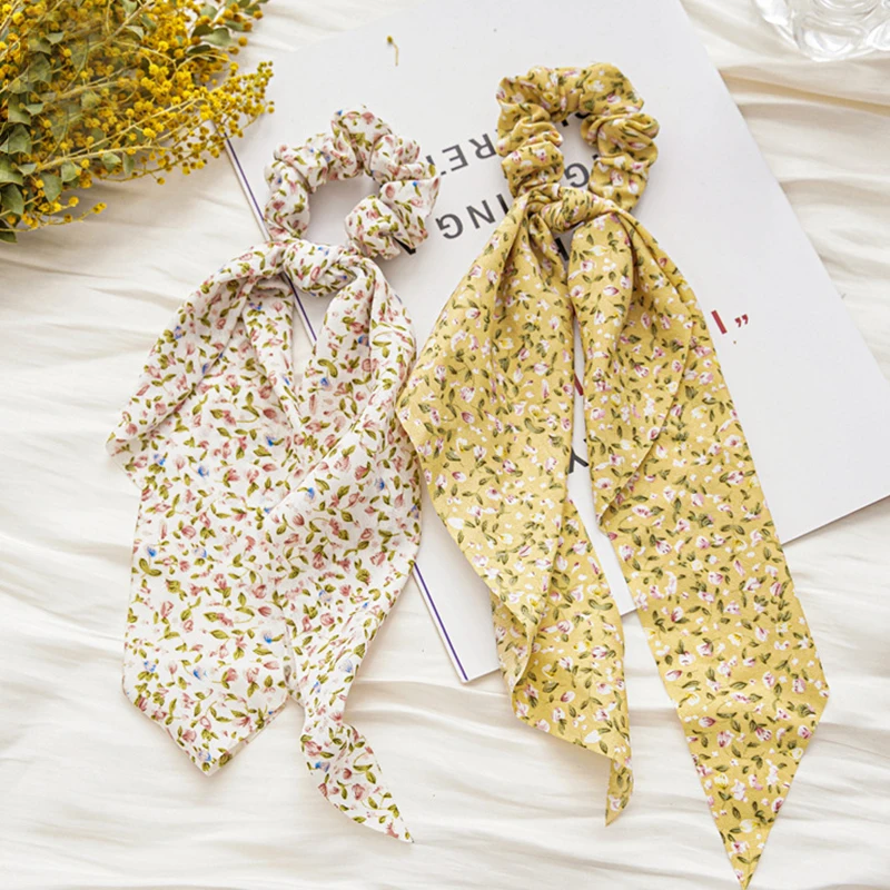 

Summer Vintage Ponytail Women Hair Scarf Bohemian Women Floral Hair Scrunchies Elastic Hair Bands Hair Accessories Long Ribbons