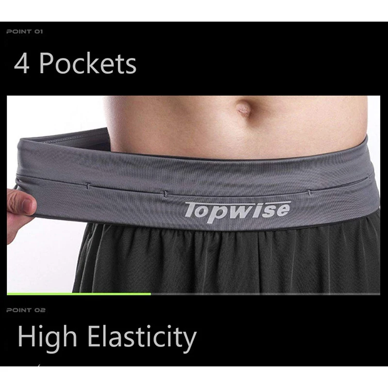 

Running Belt Travel Pouch Sports & Workout Waist Pack Elastic Pocket Belt with 4 Large Pockets Fits All Smart Phone