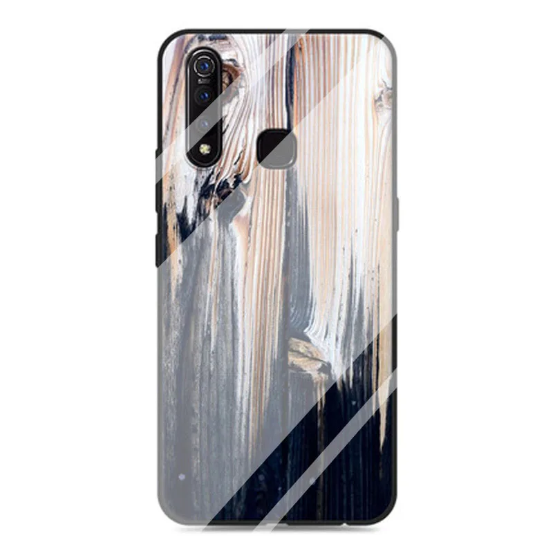 Из цельного дерева Лесоматериалы узор закаленное Стекло телефон крышка для Vivo Z5X z5x черный Мрамор чехол с рисунком в армейском стиле VIVOZ5 X защитный чехол