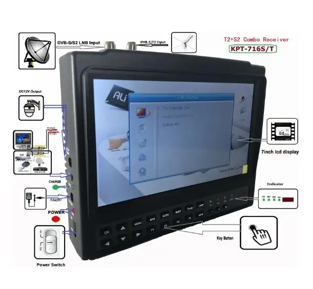 KPT-716TS DVB-S2 DVB-T2 satllite Finder meter Satellite TV Receiver MPEG-4 Modulator better satlink ws-6979 6933