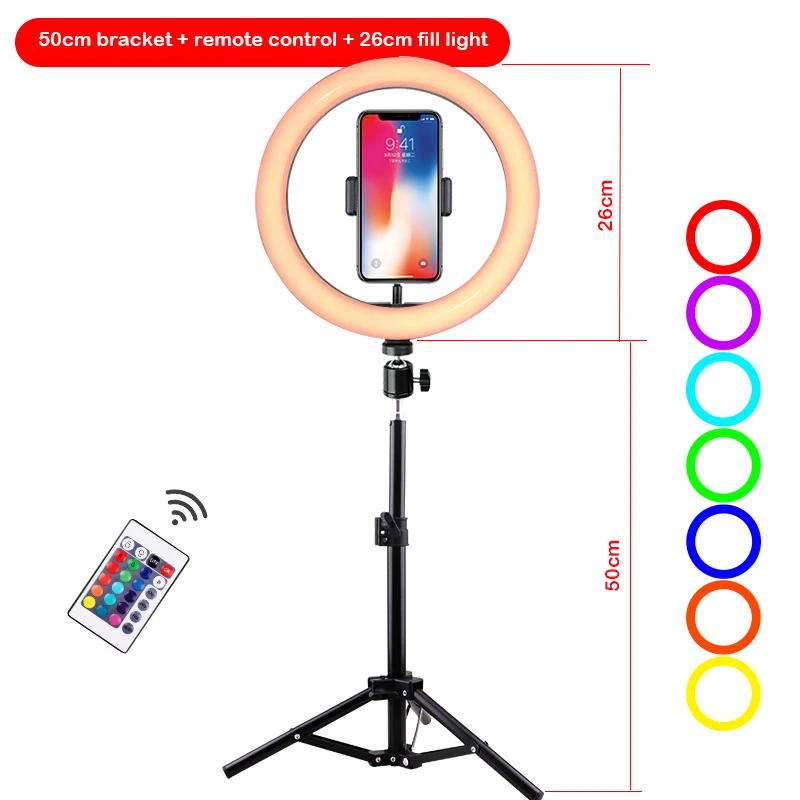 26 см 10 ''RGB кольцевой светильник Беспроводной дистанционный пульт с телефона