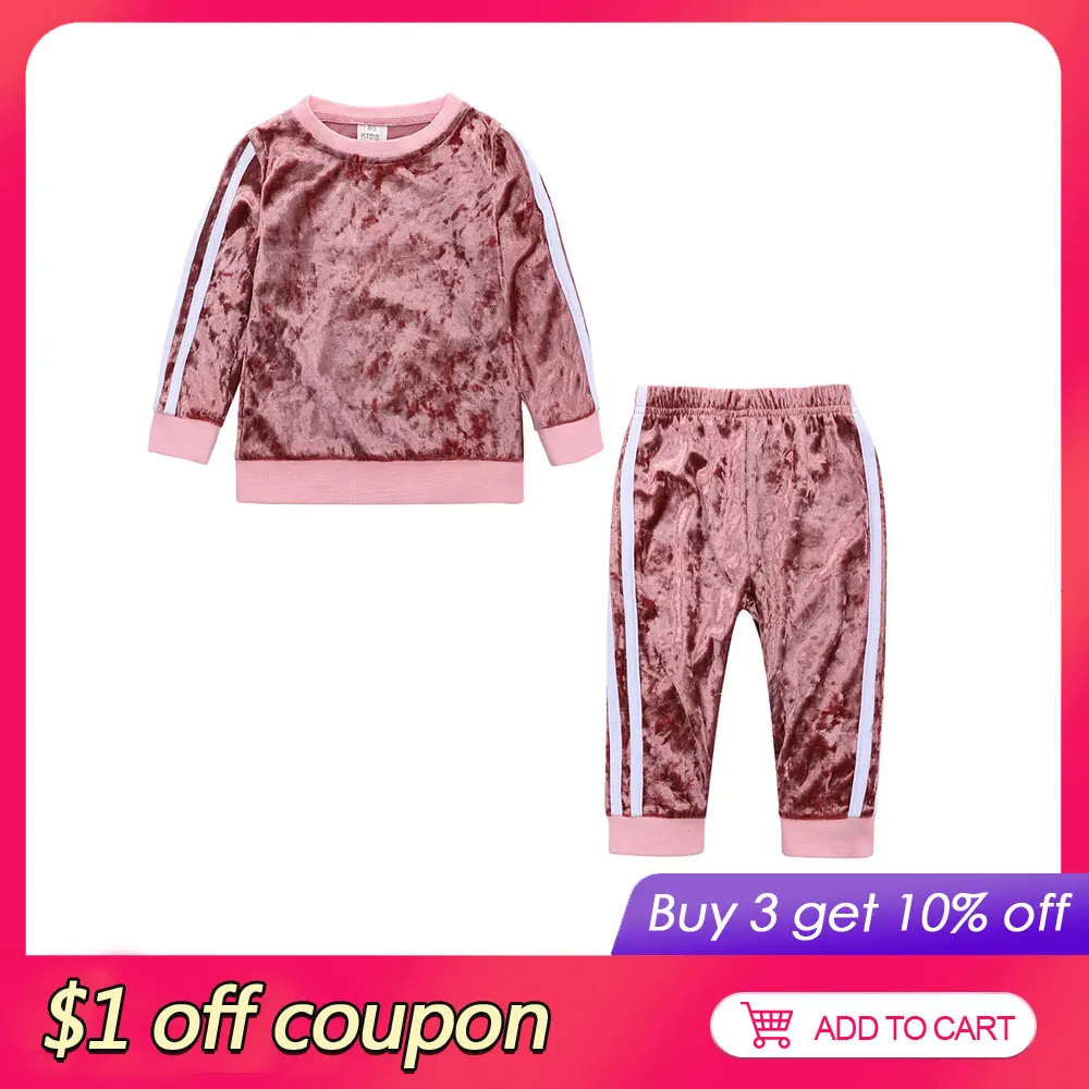 

Casual Kids Clothes Girl Outfits Spring Autumn Baby Girl Clothes Sets Gold Velvet Long Sleeve Tops+Pants Children Girls Set