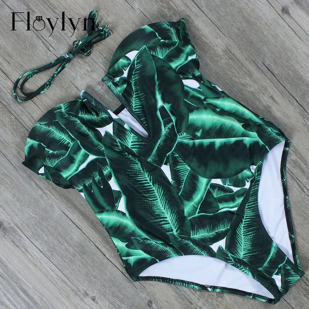 Сексуальный купальник Floylyn с тропическими растениями Женский цельный