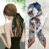 women silk long hairband necktie print floral skinny ribbon scarf bag wrist bandana girl waist popul 2022 summer accessories
