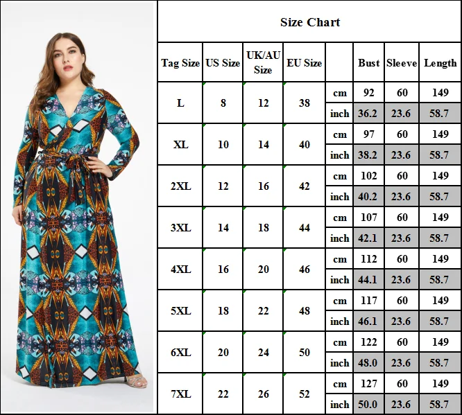 

Women Plus Size Slit Side Tie Printed V-Neck Dress Ladies Oversize Long Sleeve Sexy Printing Ice Silk Party Long Dress L-7XL