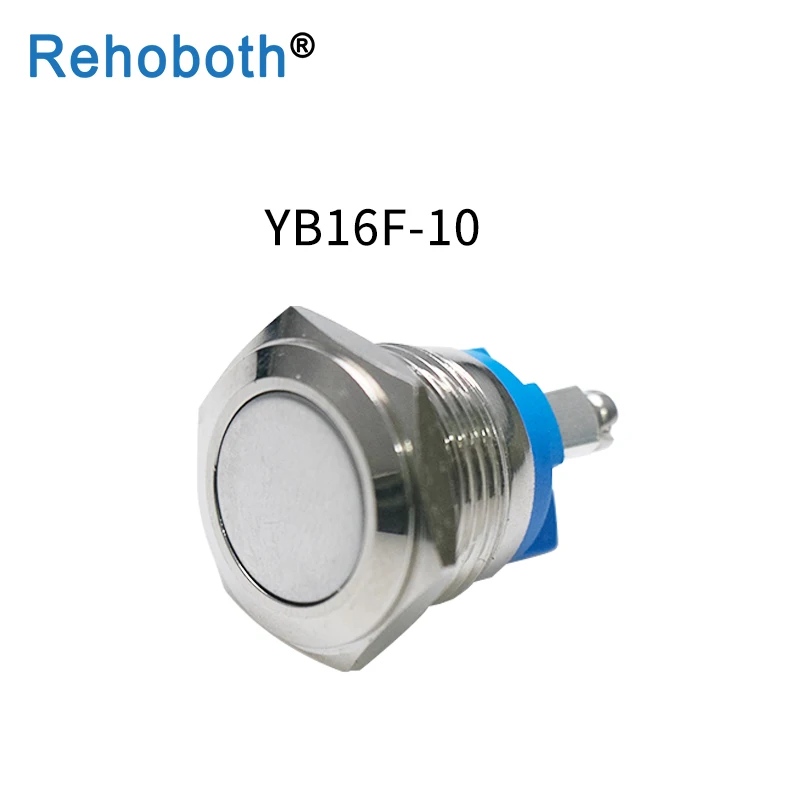 YB16F-10 16 мм металлический кнопочный переключатель IP67 Водонепроницаемый никелированный латунный пресс-Кнопка самосброс 1NO Высокий/плоский/Форма Круглый Мгновенный - Цвет: YB16F-10
