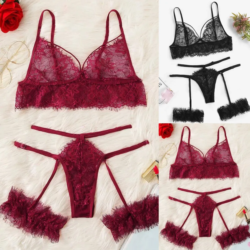 

New Sexy Women Bra Set Polyester Floral Pattern Lace Lingerie Set Pajamas Babydoll Intimates Sous Vetement Femme Sexy Ensemble