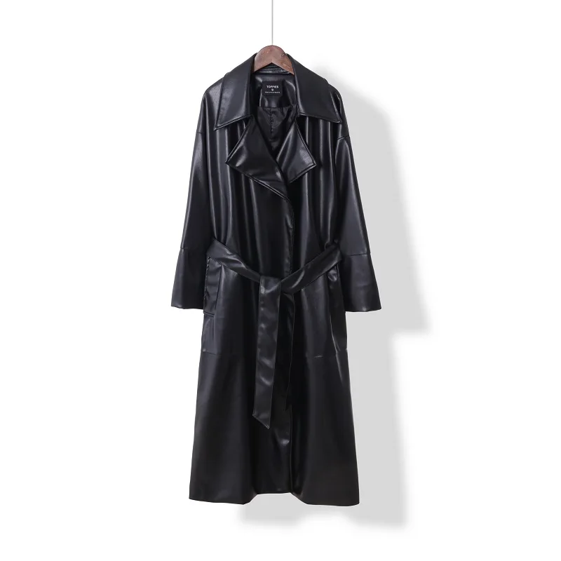 Куртка женская из искусственной кожи длинная 2021 пальто для женщин | Женская