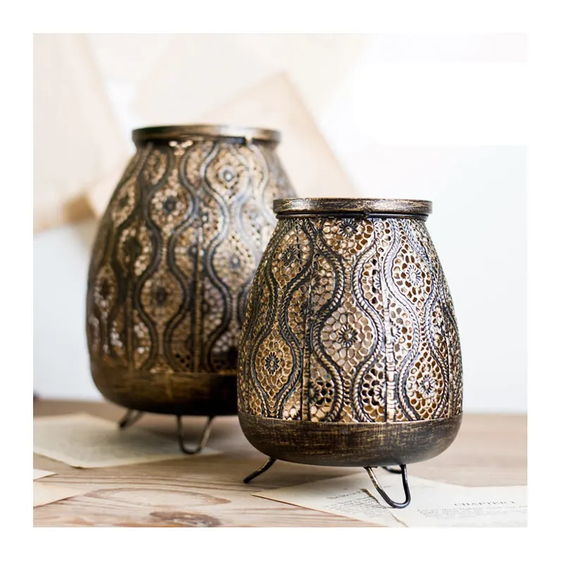 Скандинавский винтажный черный подсвечник золотой железный фонари-украшения