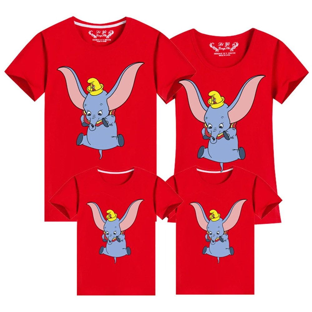 

Модные футболки для родителей и детей Disney, летние футболки с Дамбо, Хлопковые женские топы оверсайз с коротким рукавом для всей семьи