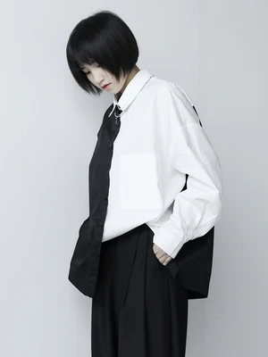 

Черный галстук, черно-белая Лоскутная рубашка с длинным рукавом, Свободный Топ для мужчин и женщин