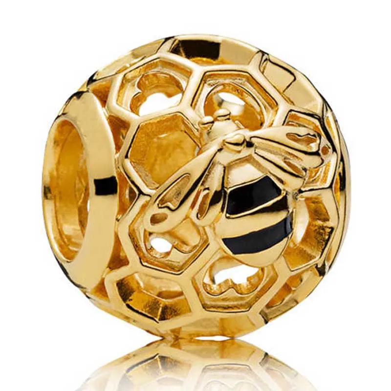 

Оригинальный Шарм из стерлингового серебра 925 пробы, ажурный черный цвет, блестящий бусина из пчелы, подходит для популярного браслета, ювел...