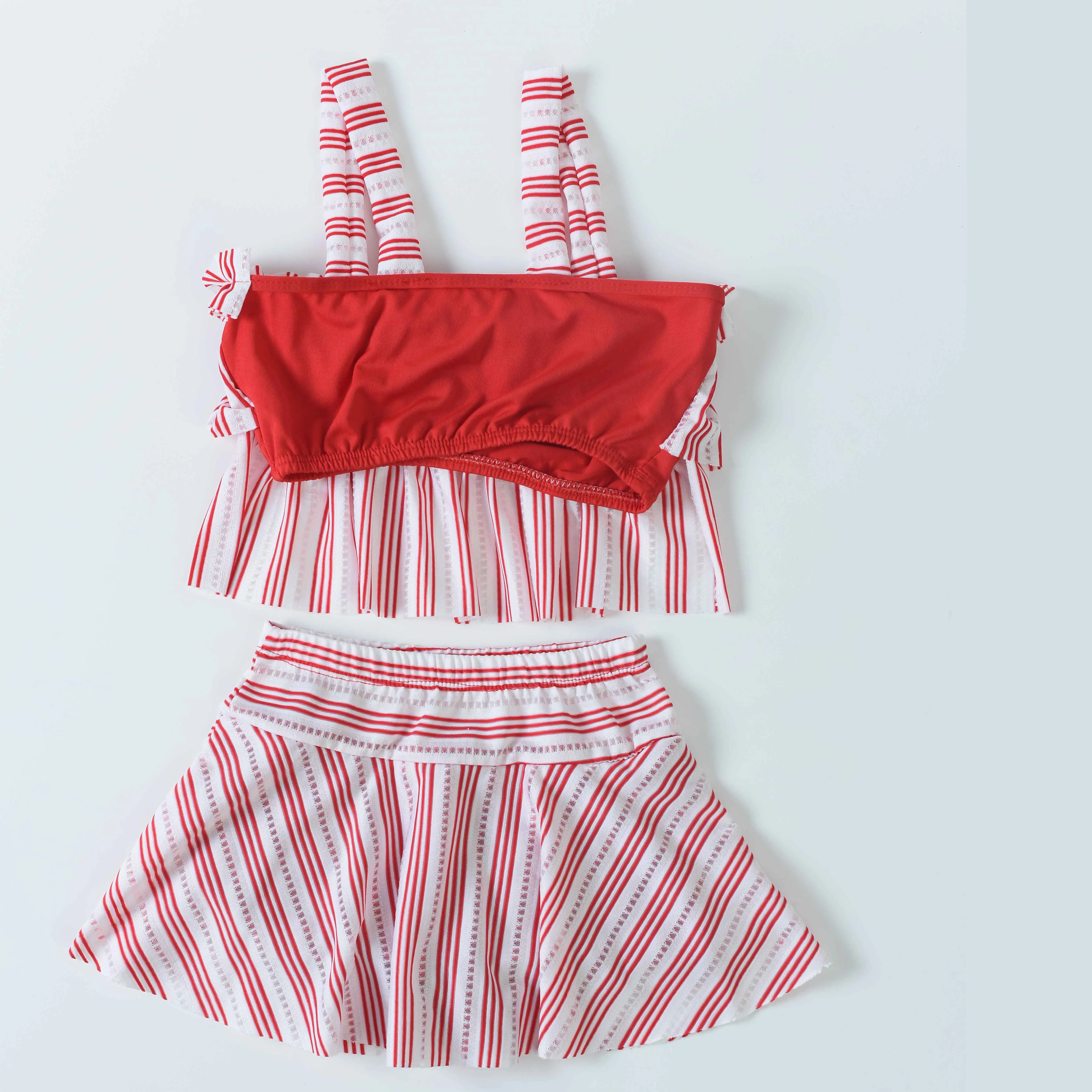 Полосатые Купальники для девочек раздельные купальные костюмы детские милая