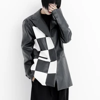 xuxi pu splicing suit coat women loose thin fashion long sleeve cardigan streetwear covered button loose coat autumn 2021 e4466