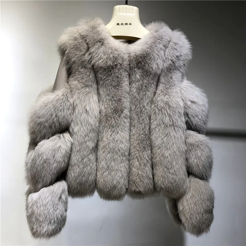 

fox fur grass coat with sleeve 2019 new whole skin short style Korean sheep skin showing thin waist