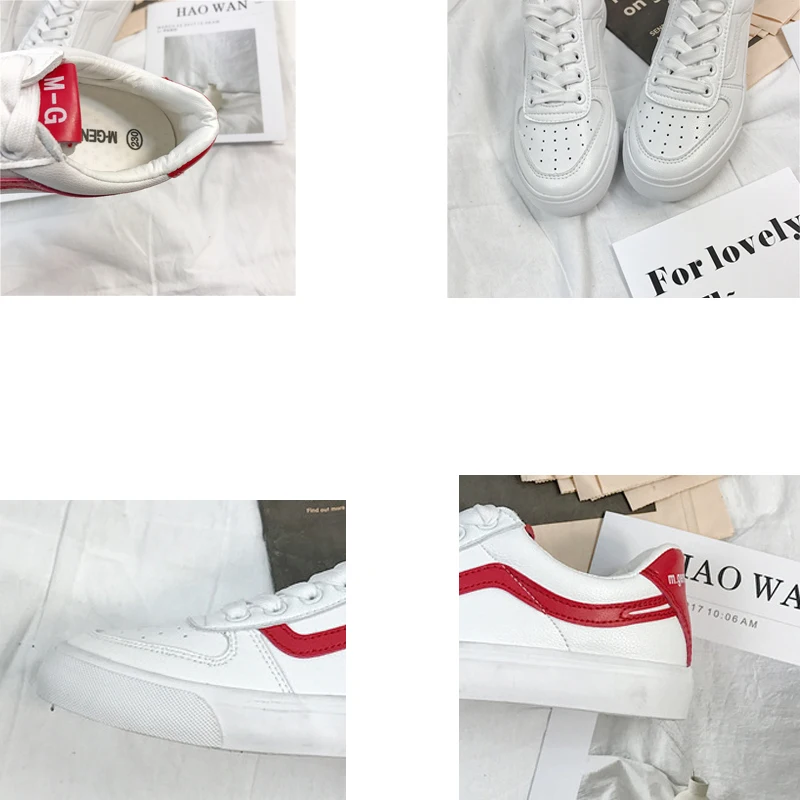 

Classic PU Leather Breathable Vulcanized Shoes Women Fashion Lace-Up Shallow Sneaker Soft Sole Casual White Flats For Student
