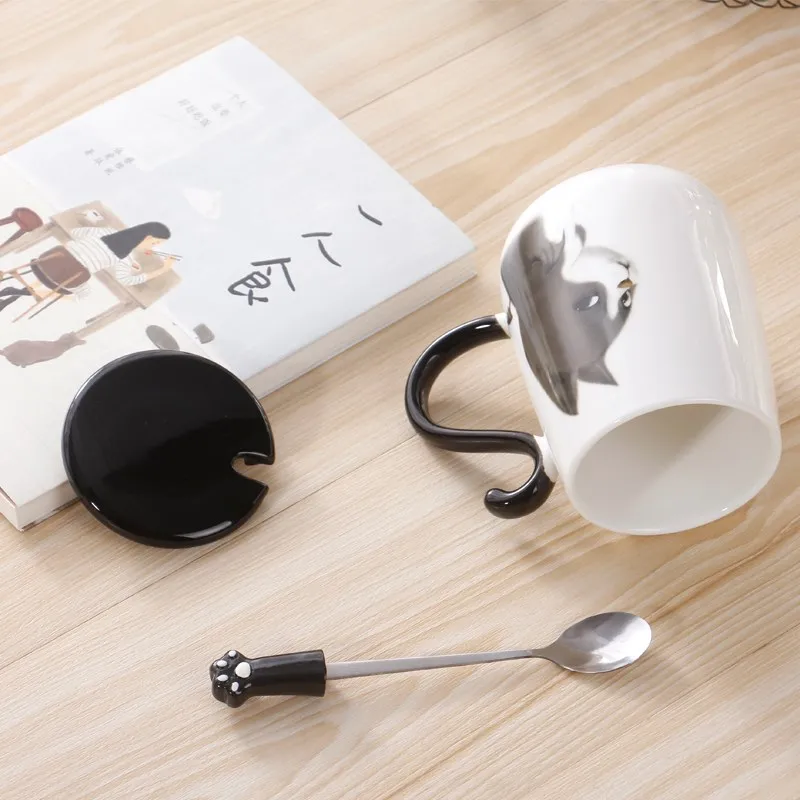 

Tazas De Ceramica Creativas Coffee Mugs Funny Tea Cup with Handle Milk Cup with Lid Large Capacity Mug with Spoon for Students