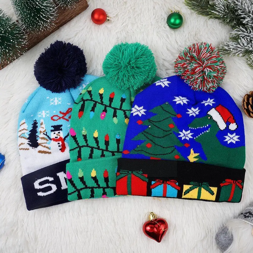 

Led Christmas Hats Christmas Sweater Knitted Beanie Xmas Hat Light Up Christmas Gift For Kids Adults New Year's Decor Cap H P2r5
