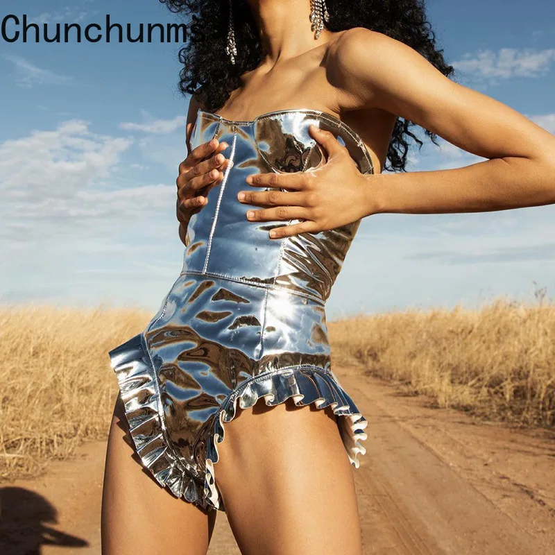 

V-образный женский комбинезон из искусственной кожи, без бретелек