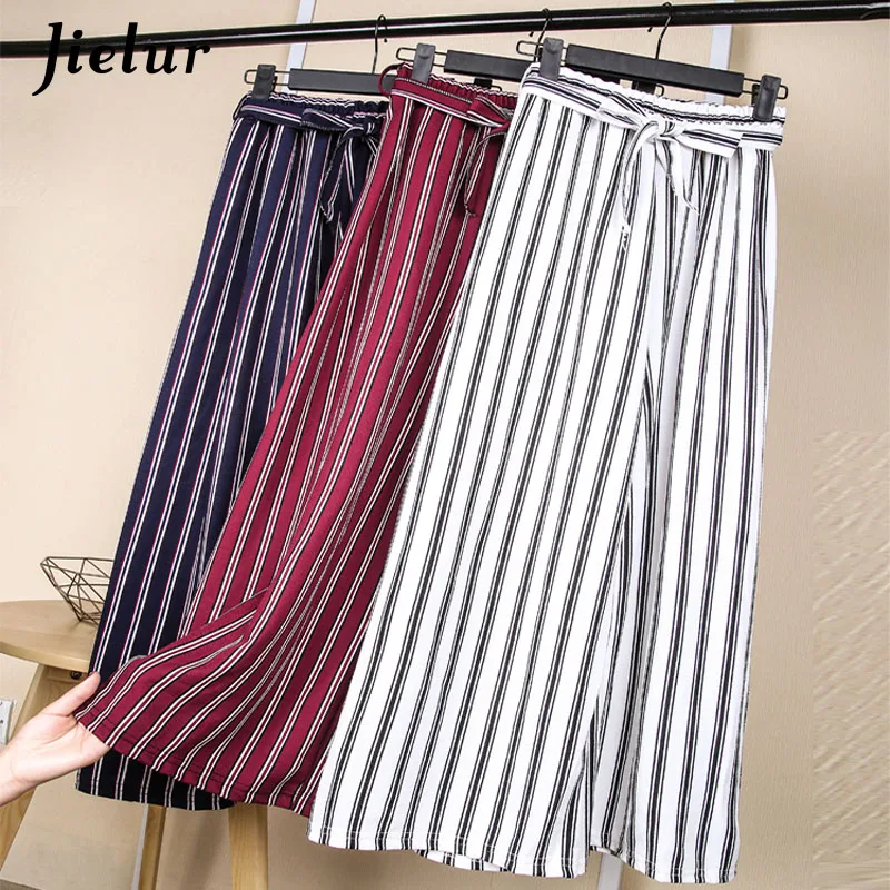 Брюки Jielur женские в полоску летние хипстерские штаны с широкими штанинами для