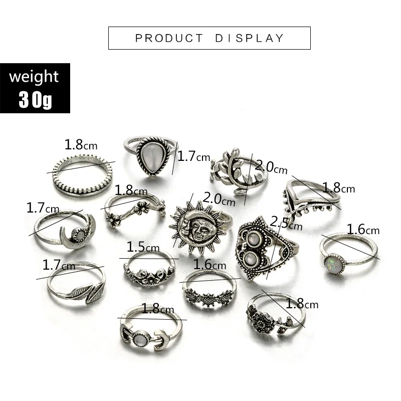

Bohemia Sun Moon Crescent Ring Sets for Women Flower Leaf Knuckle Midi Rings Set Anillos Vintage Jewelry Gifts