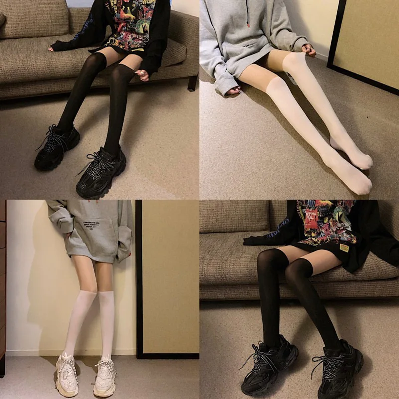 1Pair New Hot Mini Women Girls Fashion Opaque Over Knee Thigh High Elastic Sexy Stockings Black/White Over the Knee Stockings