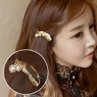 200pcslot diy simple multi alloy feather leaves pearl hair clips retro hairpin hair styling tools accessories ha1402