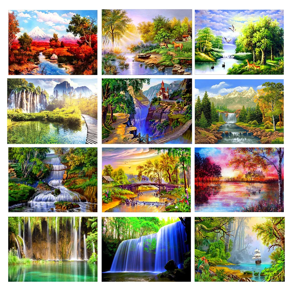 5D круглая Алмазная Картина Набор река водопад пейзаж Сделай Сам полная дрель