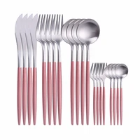 20pcs set stainless steel cutlery set 1810 pink silver tableware set kitchen dinner set matte dinnerware eco friendly flatware