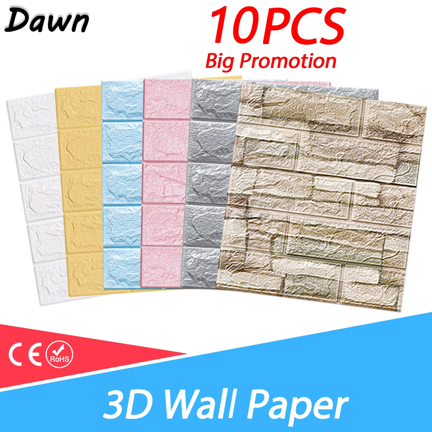 10Pcs Self-Adhesive 3D Brick Wall Sticker DIY Waterproof Foam Wallpaper Kids Room Kitchen Roof Ceiling Background Wall Decals
