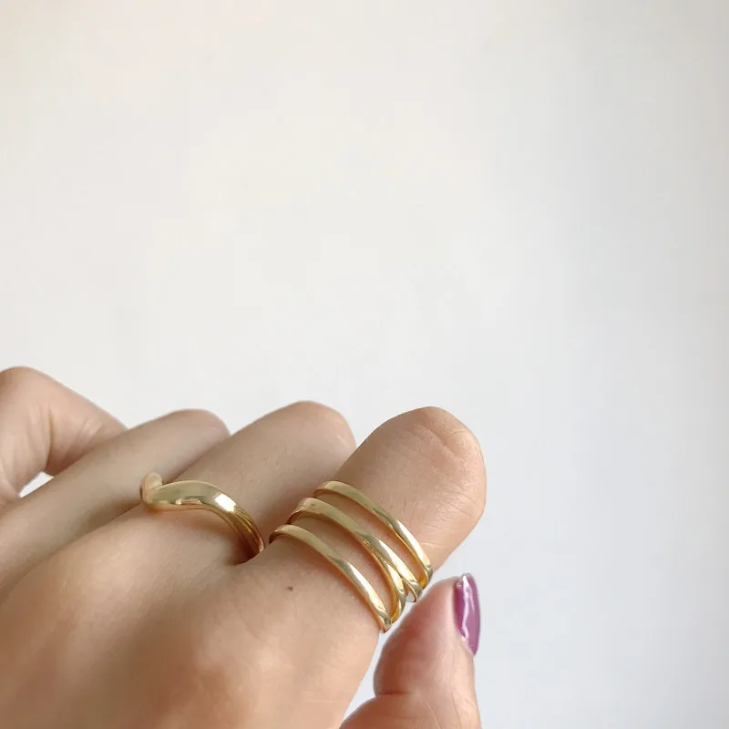 Модное Золотое круглое обтекаемое Открытое кольцо Leouerry с тремя кольцами