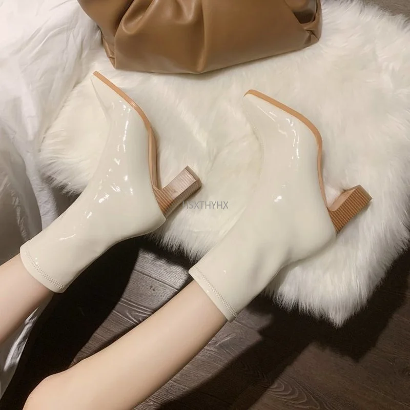 Женские короткие ботинки с квадратным носком Модные Новые однотонные из