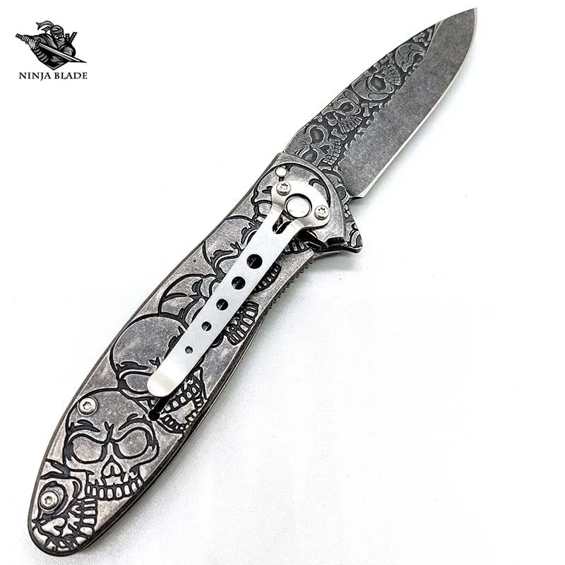 Складной нож со скелетом черепом головой демона злого тотема скульптурная ручка