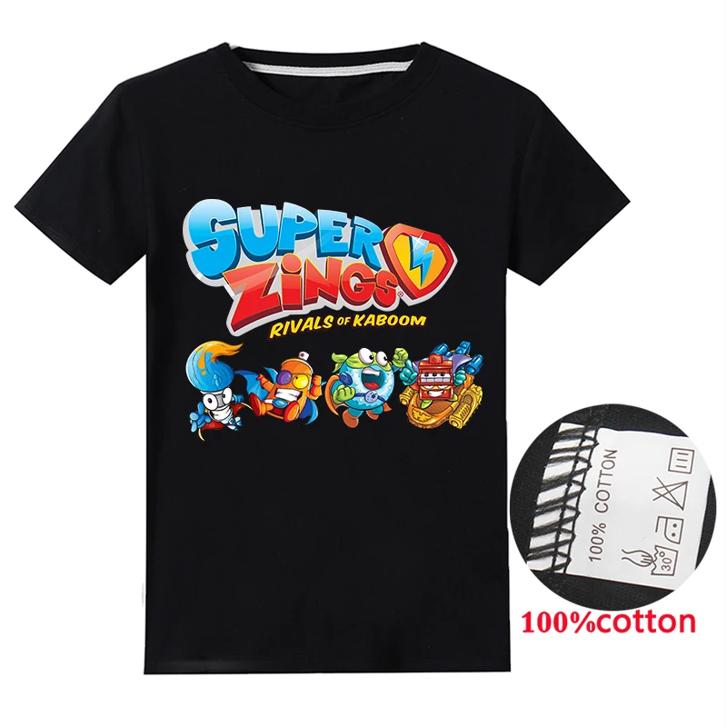 Camisetas con estampado de dibujos animados para ni&ntilde;os y ni&ntilde;as, ropa de algod&oacute;n de Superzings, de verano-0
