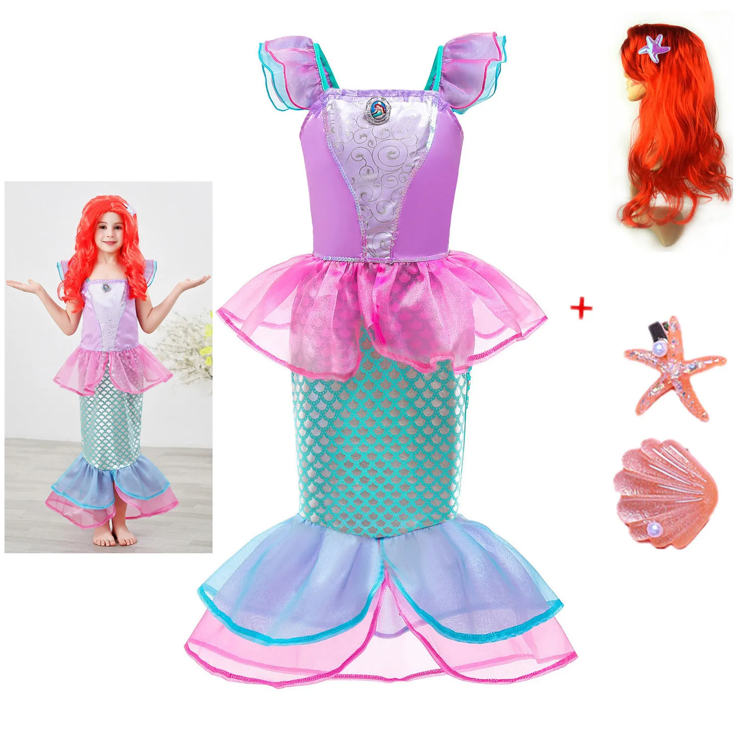 Красивая девушка платье Русалочки для девочки детская одежда с рисунком