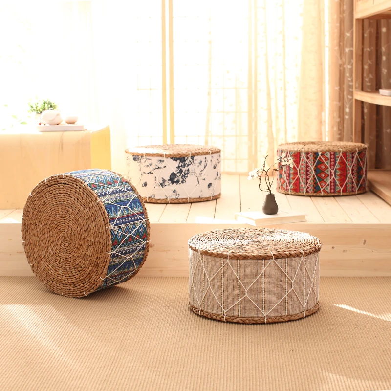 

Straw Round Floor Cushions Japanese Futon Meditation Cushion Thickening Seat Stool Hand Woven Sitting Cushion Straw Padded