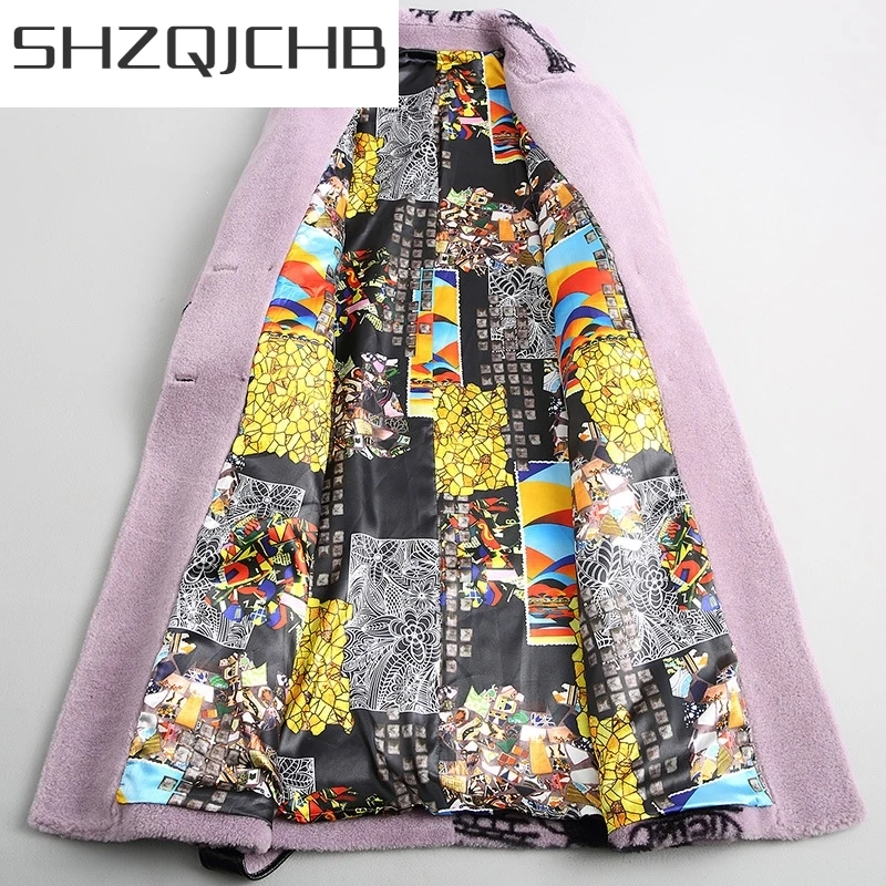 

JCHB 2021 Autumn Real Fur Coat Winter Sheep Shearling Jacket 100% Wool Coats Women Female Korean Fashion Print Jackets HQ11-OX01
