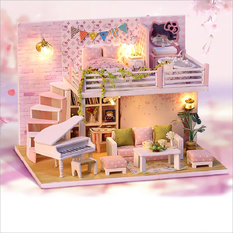 Diy 3D Деревянный Миниатюрный Кукольный дом со светодиодной виллой креативная