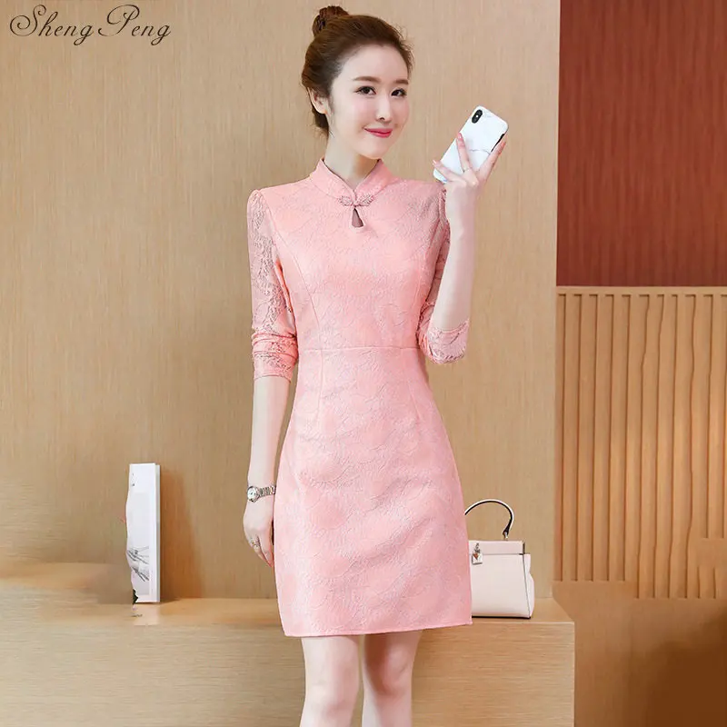 Традиционное китайское платье Cheongsam Qipao для женщин с длинным рукавом вышивка