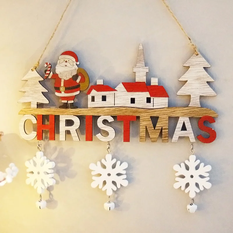

Christmas Door Wooden Hanging Oranments Wall Xmas Merry Christmas Decor For Home Happy New Year Santa Claus Naviidad Pendants