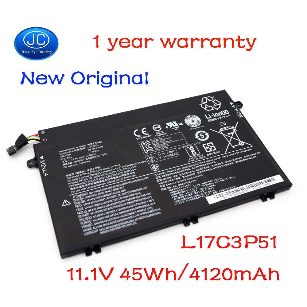 JC оригинальный L17M3P52 Аккумулятор для ноутбука Lenovo Thinkpad E480 E580 E485 E585 E490 R480 R580 L17C3P51