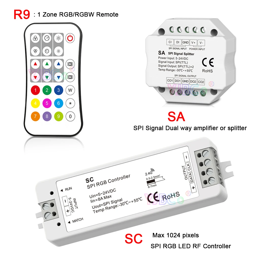 R9 + SC RF SPI светодиодный контроллер пикселей DC5V 12V 24V поддерживает WS2811/WS2812B/WS2801