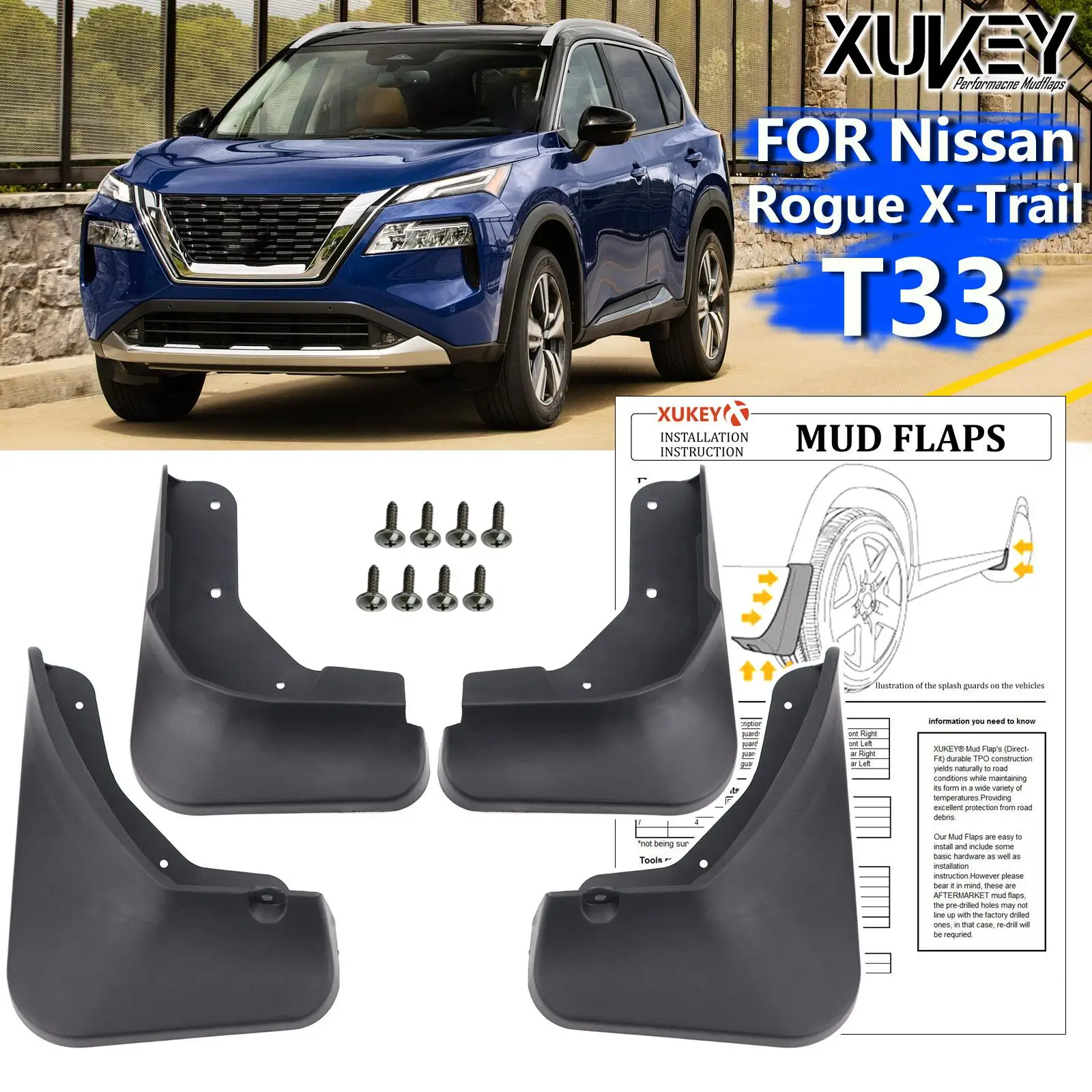 

Front Rear Set Molded Car Mud Flaps For Nissan Rogue X-Trail T33 2021 2022 Mudflaps Splash Guards Mud Flap Mudguards Fender 4pcs