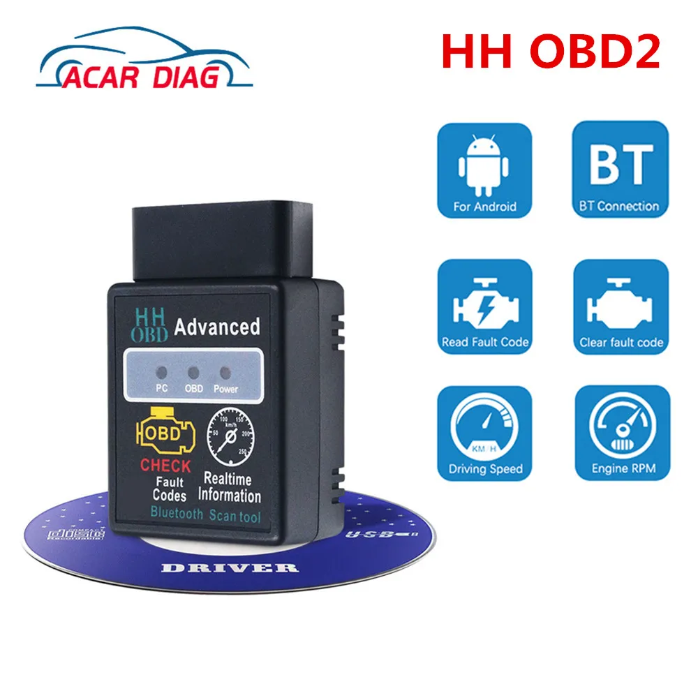 Новый сканер HH OBD2 ELM327 V1.5 совместимый с Bluetooth считыватель кодов OBDII 2 автомобильный