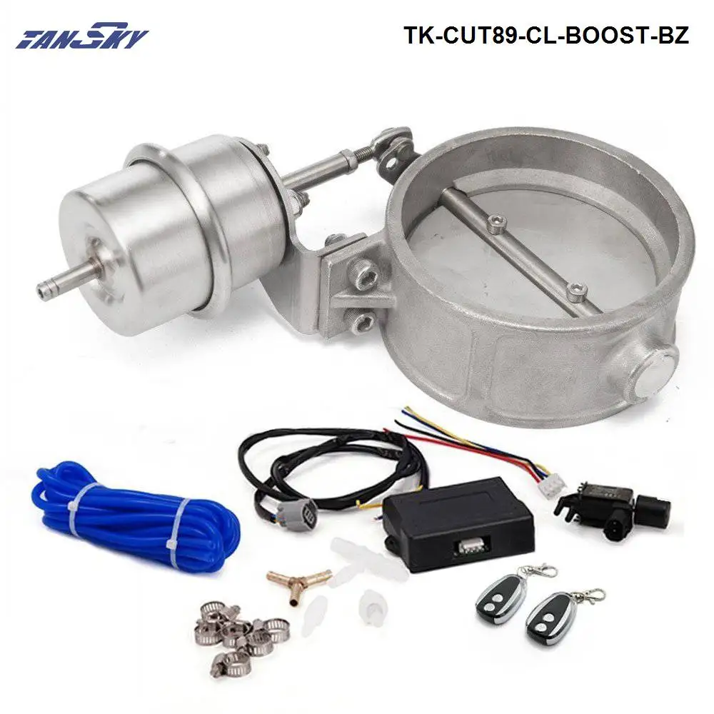 

Exhaust Control Valve With Boost Actuator Cutout 89mm Pipe Close with Wireless Remote Controller Set TK-CUT89-CL-BOOST-BZ